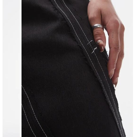Topshop Asos Raw Edge Maxi Skirt Black Twill Topstitch Sz 10 Frayed Cotton Zip - Picture 4 of 15